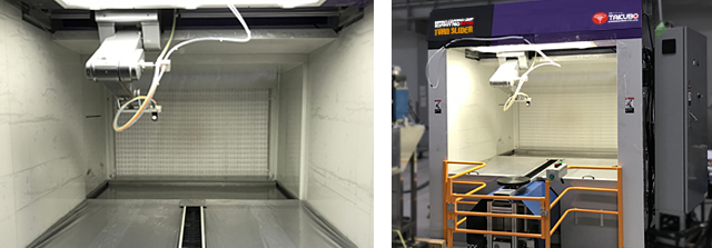 FILTER BOOTH (left), coating robot SOFTBOY PRO connection example full view (right)