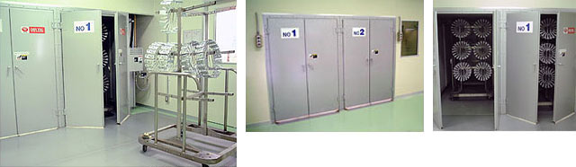 Left: DRY TEC and Dolly, Center: DRY TEC Coating Room Side, Right: DRY TEC Preparation Room Side